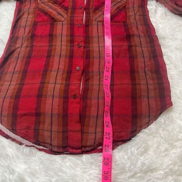 Lucky Brand Red Plaid Button Down Shirt Size XS - S Long Sleeve Soft Viscose - Picture 7 of 9